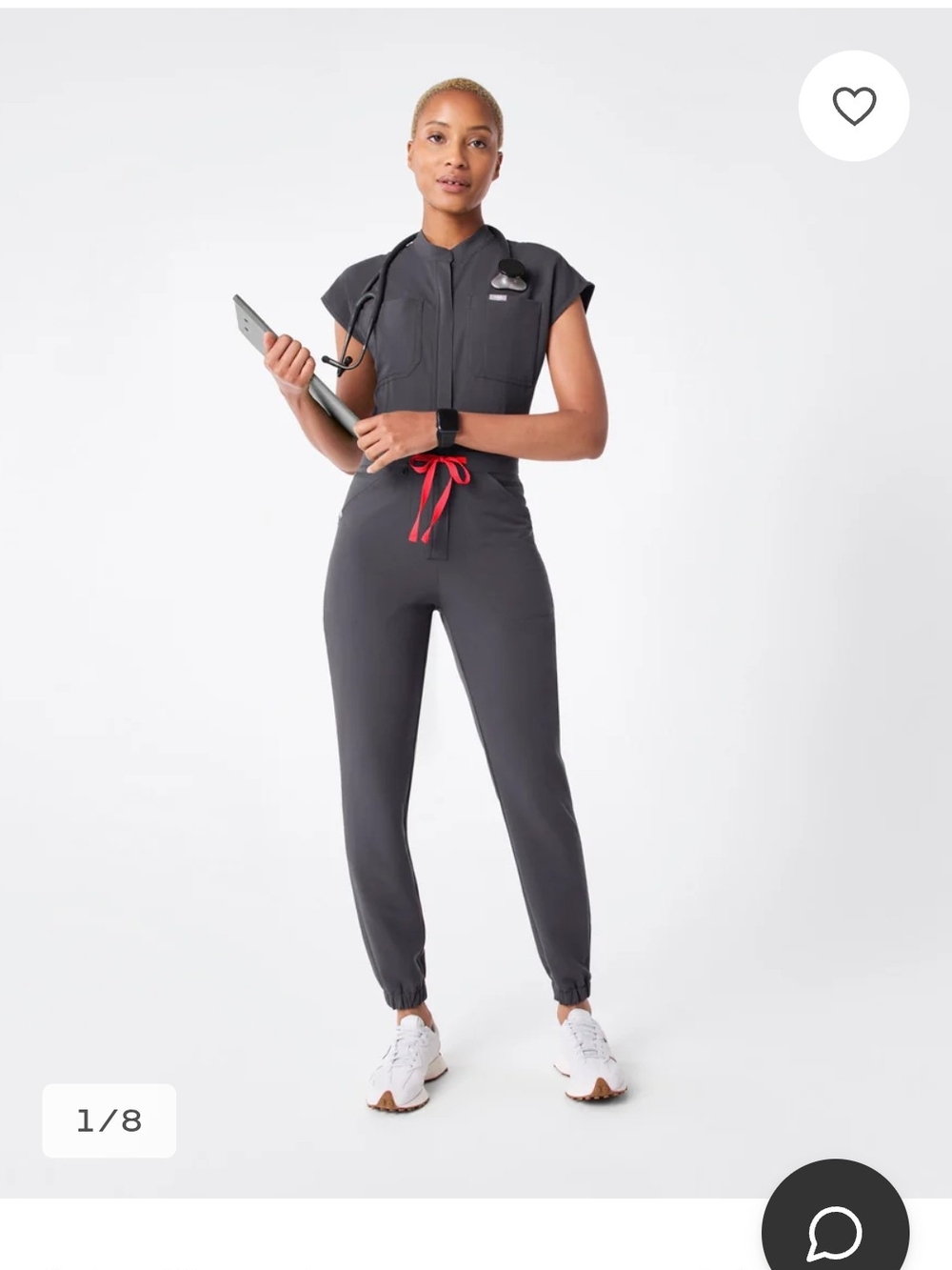 Women’s Dark Gray Utility Jumpsuit with Red Drawstring